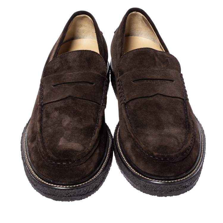 Pre Owned Tod's Brown Suede Leather Penny Loafers Size 44