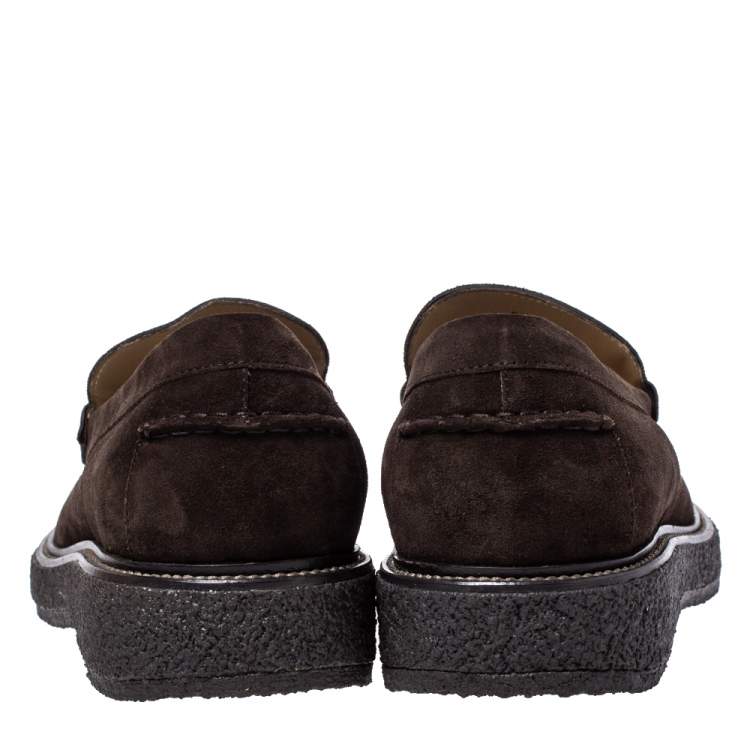 Pre Owned Tod's Brown Suede Leather Penny Loafers Size 44