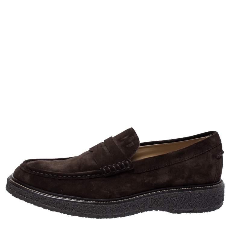Pre Owned Tod's Brown Suede Leather Penny Loafers Size 44