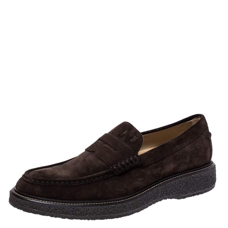 Pre Owned Tod's Brown Suede Leather Penny Loafers Size 44