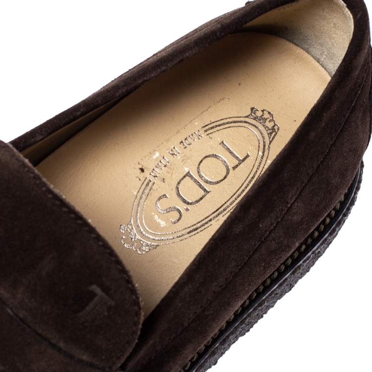 Pre Owned Tod's Brown Suede Leather Penny Loafers Size 44