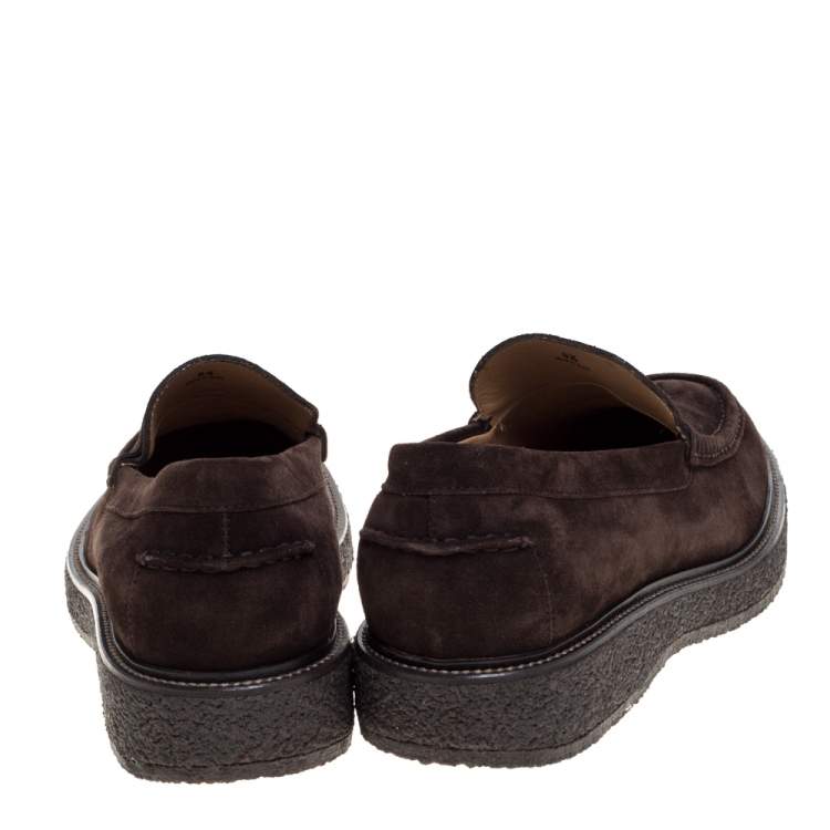 Pre Owned Tod's Brown Suede Leather Penny Slip On Loafers Size 42.5