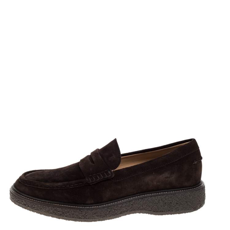 Pre Owned Tod's Brown Suede Leather Penny Slip On Loafers Size 42.5