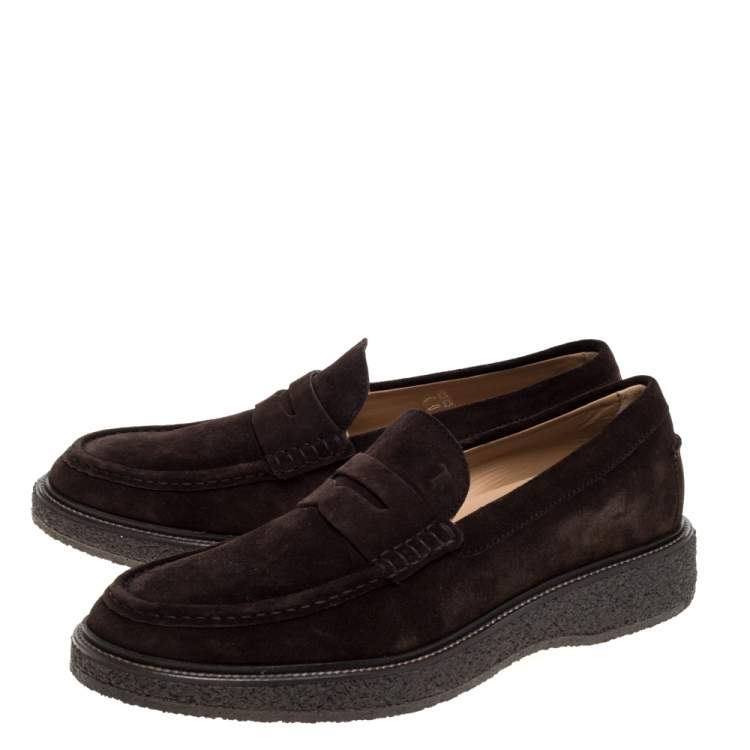 Pre Owned Tod's Brown Suede Leather Penny Slip On Loafers Size 42.5