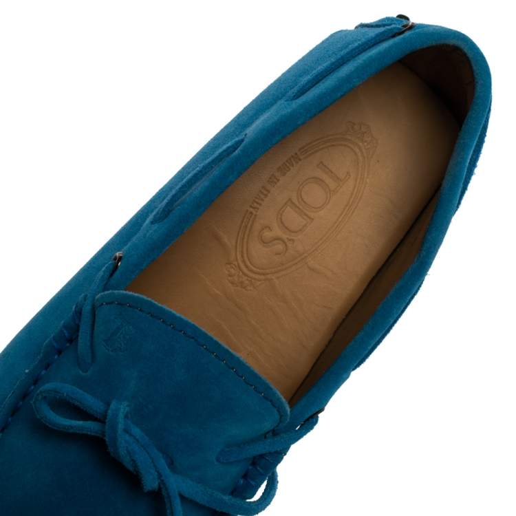 Pre Owned Tod's Blue Suede Leather Bow Slip On Loafers Size 41.5 