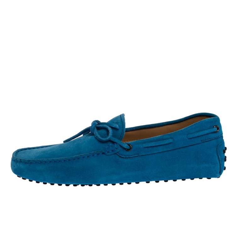 Pre Owned Tod's Blue Suede Leather Bow Slip On Loafers Size 41.5 