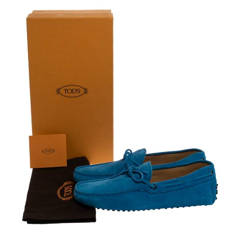 Pre Owned Tod's Blue Suede Leather Bow Slip On Loafers Size 41.5 