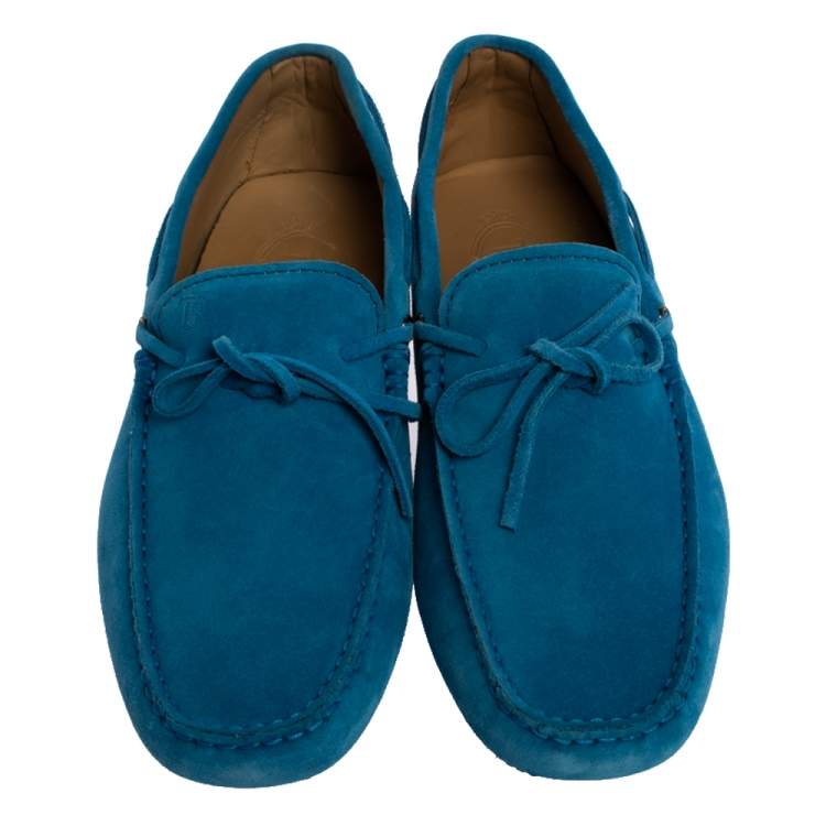 Pre Owned Tod's Blue Suede Leather Bow Slip On Loafers Size 41.5 