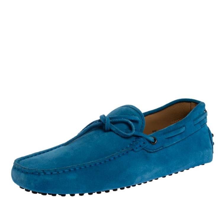 Pre Owned Tod's Blue Suede Leather Bow Slip On Loafers Size 41.5 