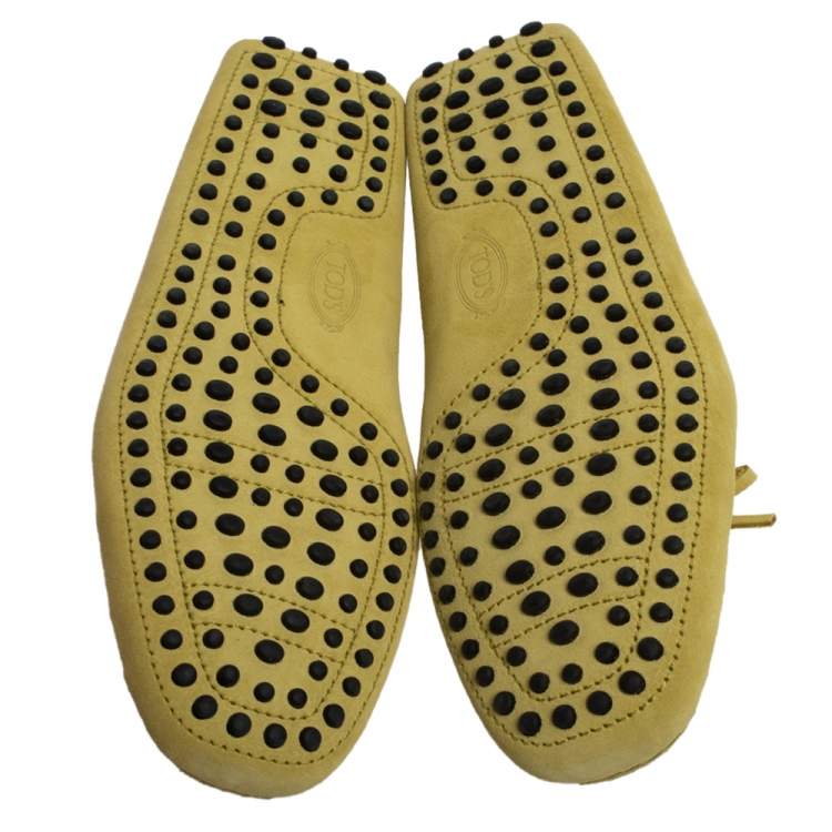 Pre Owned Tod's Yellow Suede Leather Bow Slip On Loafers Size 42