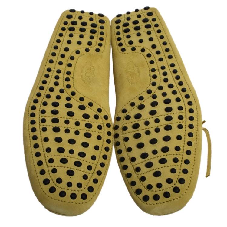 Pre Owned Tod's Yellow Suede Leather Bow Slip On Loafers Size 44