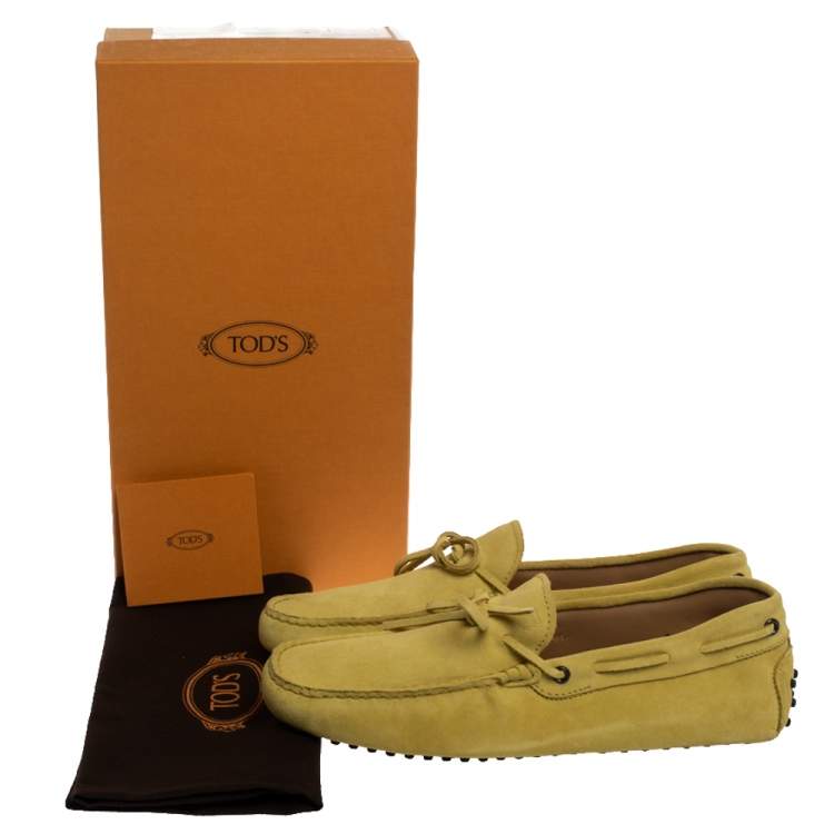 Pre Owned Tod's Yellow Suede Leather Bow Slip On Loafers Size 44