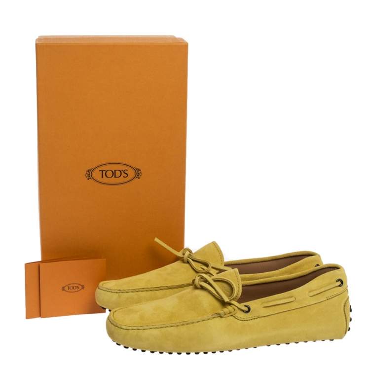 Pre Owned Tod's Yellow Suede Leather Bow Slip On Loafers Size 43