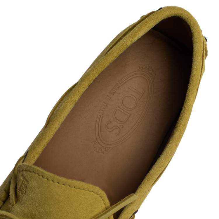 Pre Owned Tod's Yellow Suede Leather Bow Slip On Loafers Size 43