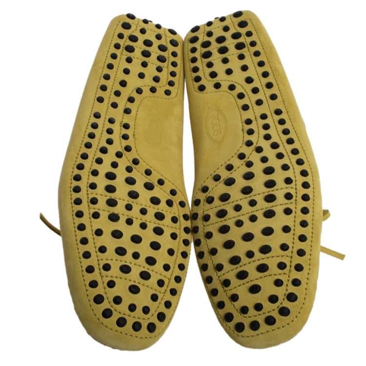 Pre Owned Tod's Yellow Suede Leather Bow Slip On Loafers Size 43