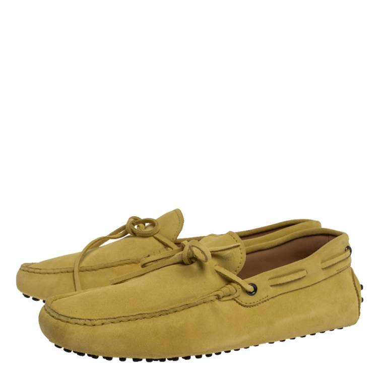 Pre Owned Tod's Yellow Suede Leather Bow Slip On Loafers Size 43