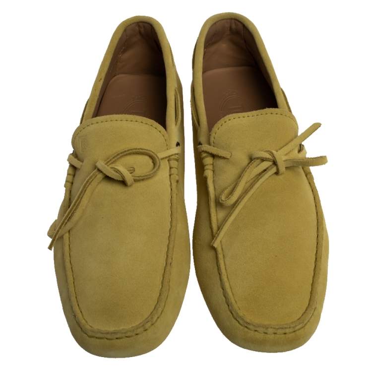 Pre Owned Tod's Yellow Suede Leather Bow Slip On Loafers Size 43