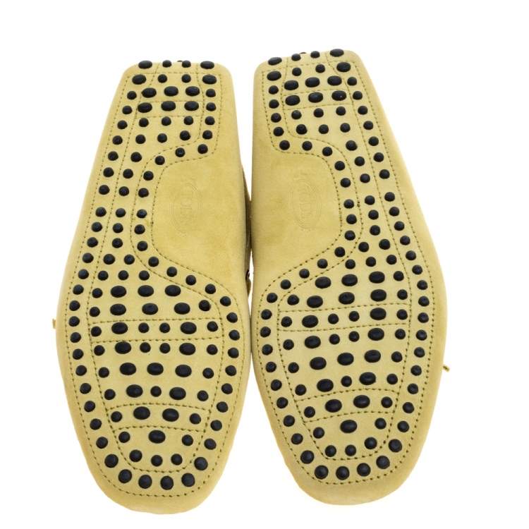 Pre Owned Tod's Yellow Suede Leather Bow Slip On Loafers Size 42