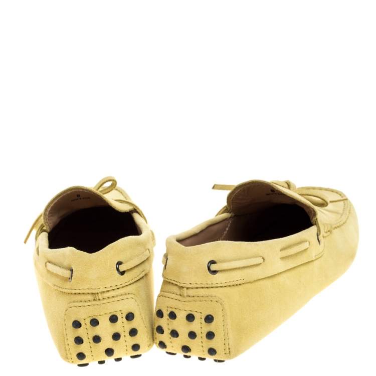Pre Owned Tod's Yellow Suede Leather Bow Slip On Loafers Size 42