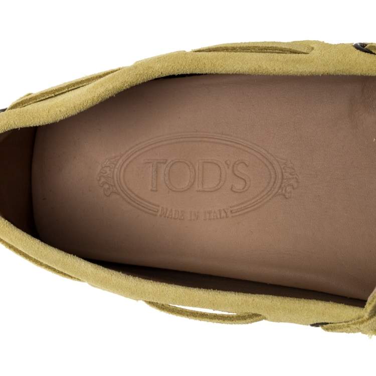 Pre Owned Tod's Yellow Suede Leather Bow Slip On Loafers Size 42