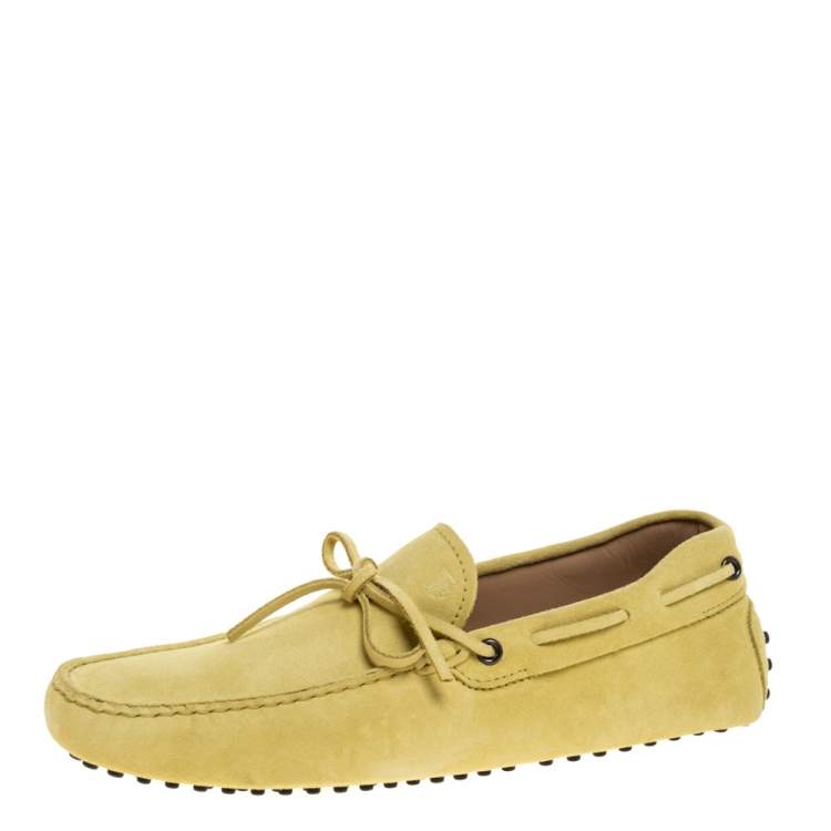 Pre Owned Tod's Yellow Suede Leather Bow Slip On Loafers Size 42