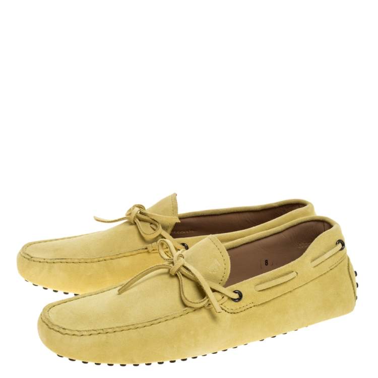 Pre Owned Tod's Yellow Suede Leather Bow Slip On Loafers Size 42