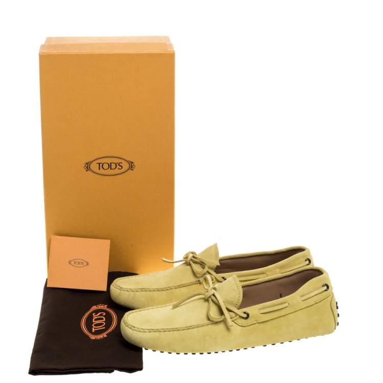 Pre Owned Tod's Yellow Suede Leather Bow Slip On Loafers Size 42