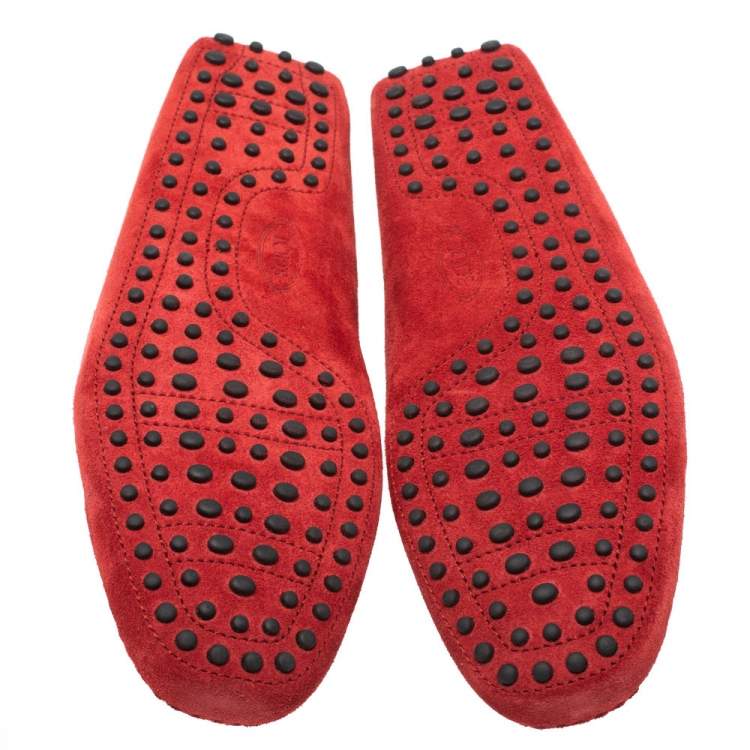 Pre Owned Tod's Cinnamon Red Suede Chain T Slip On Loafers Size 44