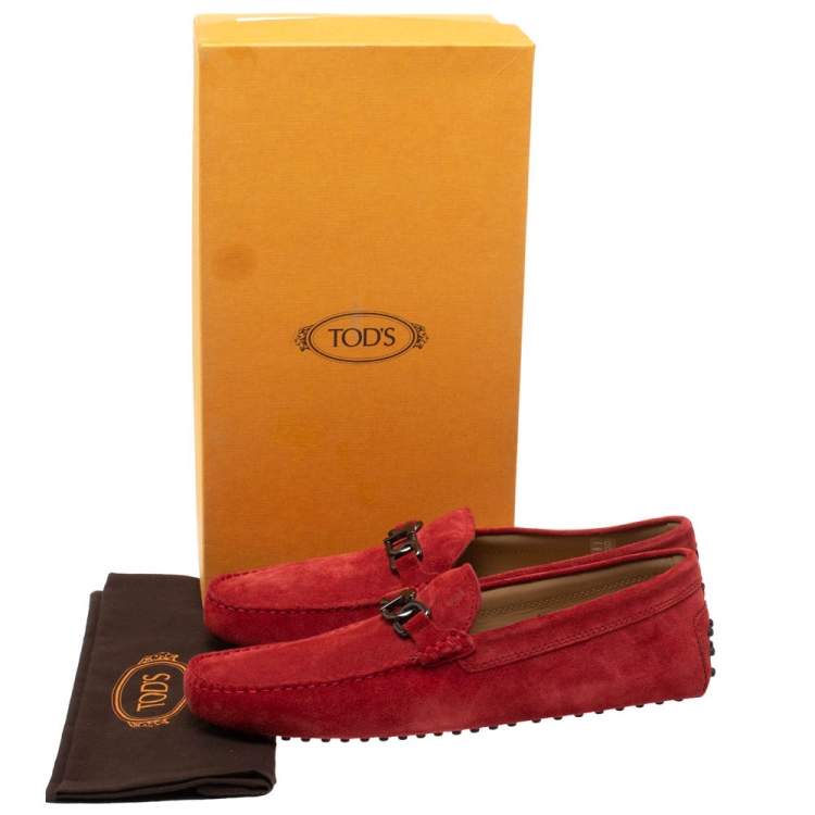 Pre Owned Tod's Cinnamon Red Suede Chain T Slip On Loafers Size 44