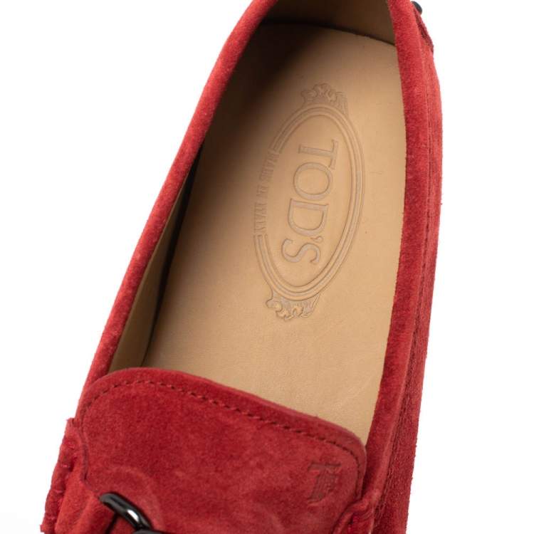 Pre Owned Tod's Cinnamon Red Suede Chain T Slip On Loafers Size 44