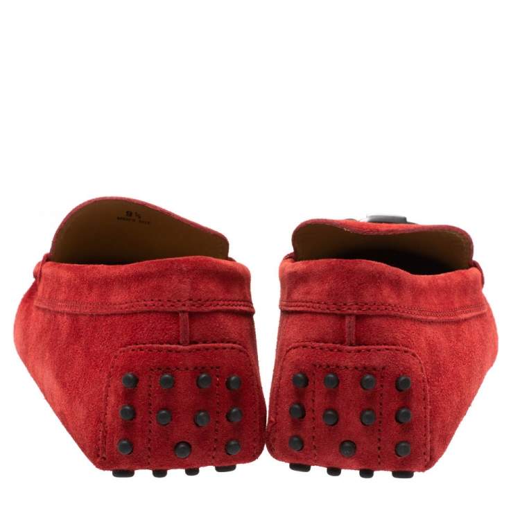 Pre Owned Tod's Cinnamon Red Suede Chain T Slip On Loafers Size 44