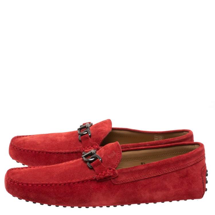 Pre Owned Tod's Cinnamon Red Suede Chain T Slip On Loafers Size 44