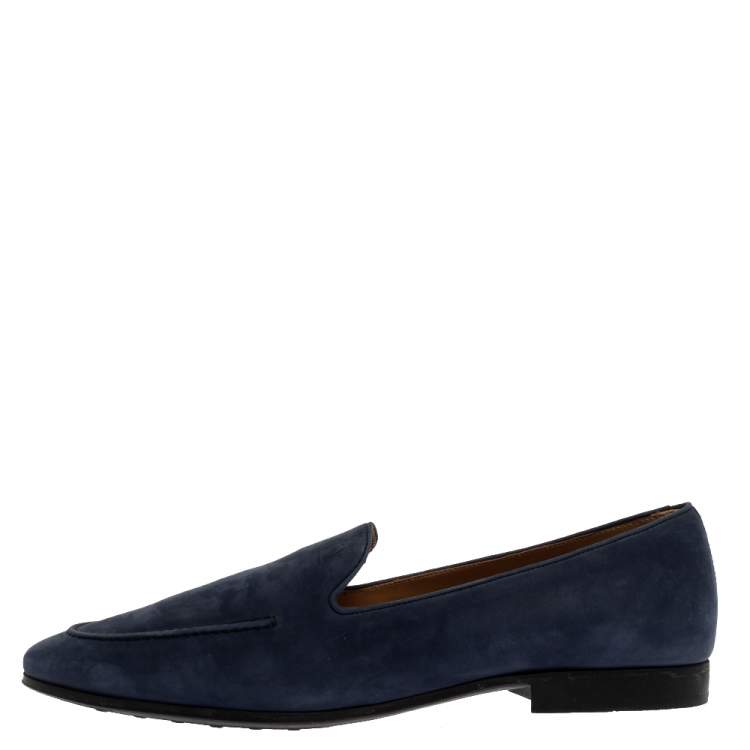 Pre Owned Tod's Blue Nubuck Leather Slip On Loafers Size 45.5