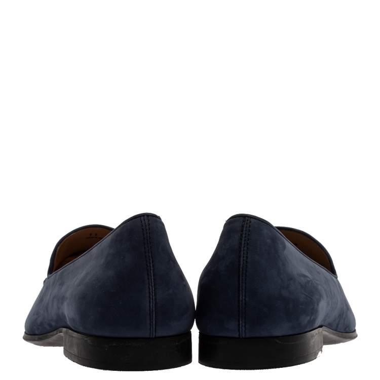 Pre Owned Tod's Blue Nubuck Leather Slip On Loafers Size 45.5