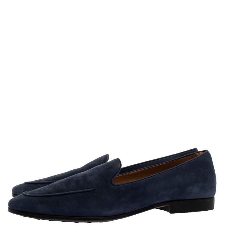 Pre Owned Tod's Blue Nubuck Leather Slip On Loafers Size 45.5