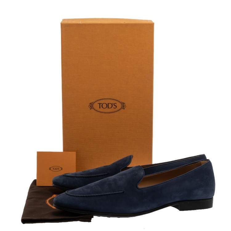 Pre Owned Tod's Blue Nubuck Leather Slip On Loafers Size 45.5