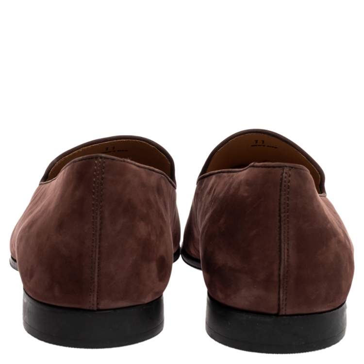 Pre Owned Tod's Brown Nubuck Leather Slip On Loafers Size 45.5