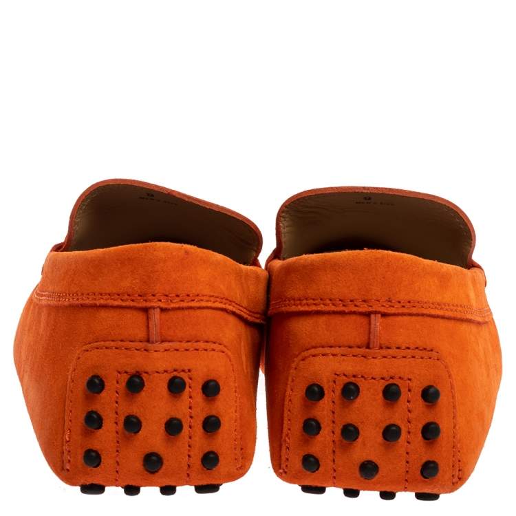 Pre Owned Tod's Orange Suede Leather Double T Slip On Loafers Size 43
