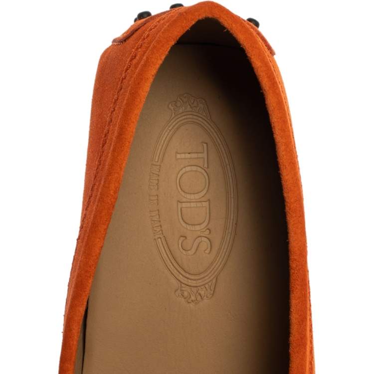 Pre Owned Tod's Orange Suede Leather Double T Slip On Loafers Size 43