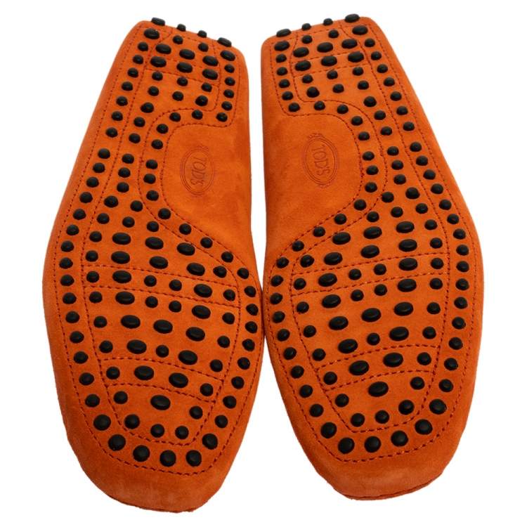 Pre Owned Tod's Orange Suede Leather Double T Slip On Loafers Size 43