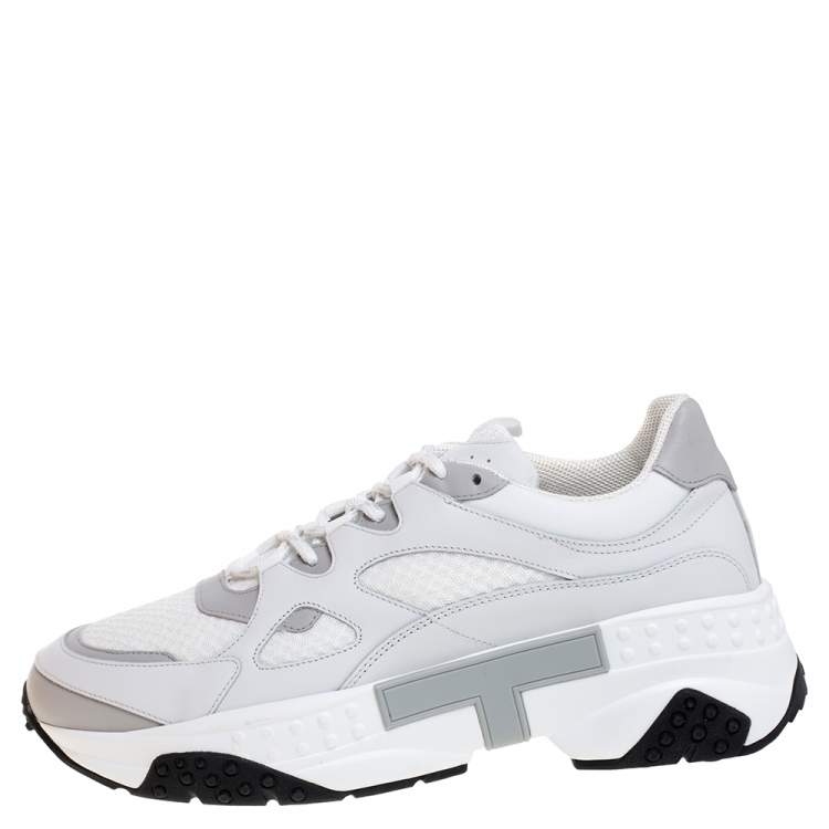 Pre Owned Tod's White Leather and Mesh Active Sporty Sneakers Size 41.5