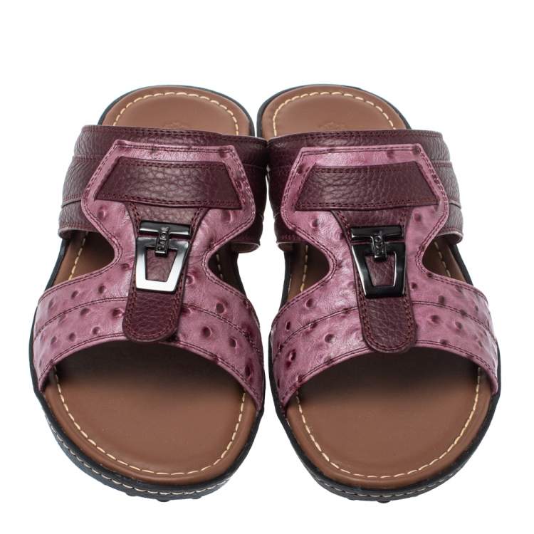 Pre Owned Tod's Two Tone Ostrich Embossed and Leather Sandals Size 39.5