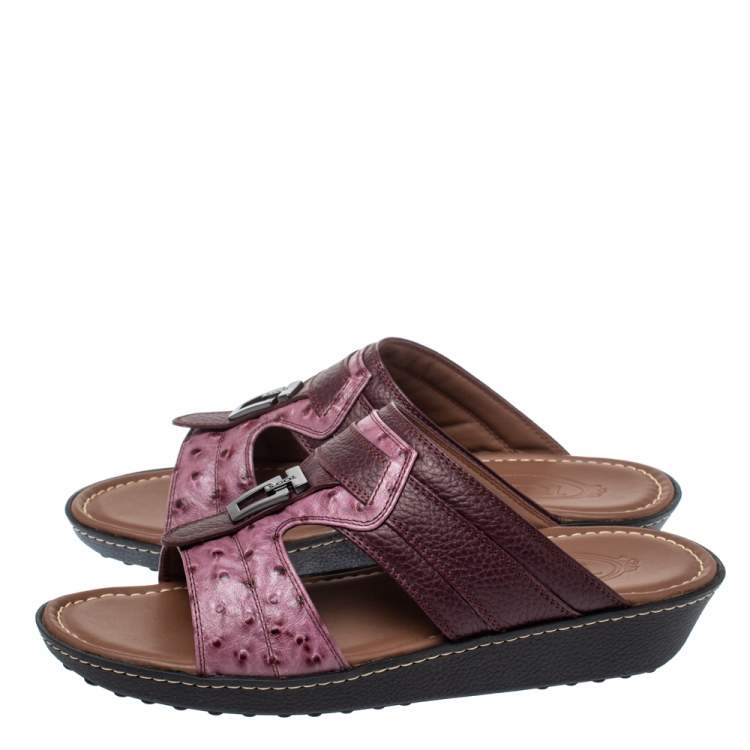 Pre Owned Tod's Two Tone Ostrich Embossed and Leather Sandals Size 39.5