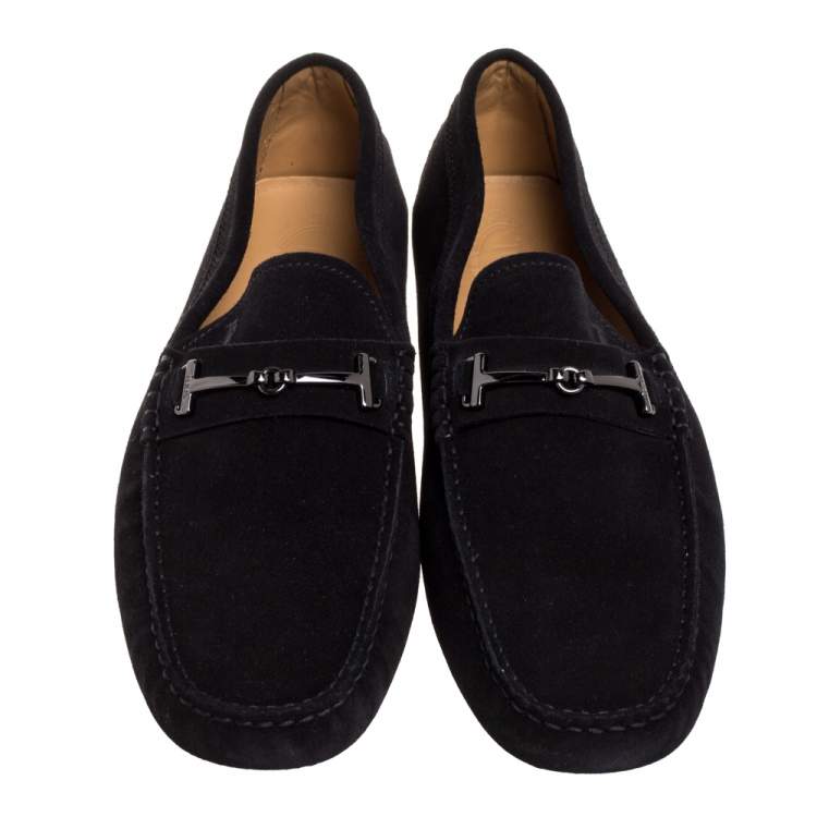 Pre Owned Tod's Black Suede Double T Slip On Loafers Size 44