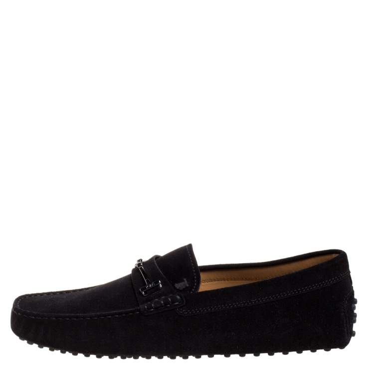 Pre Owned Tod's Black Suede Double T Slip On Loafers Size 44