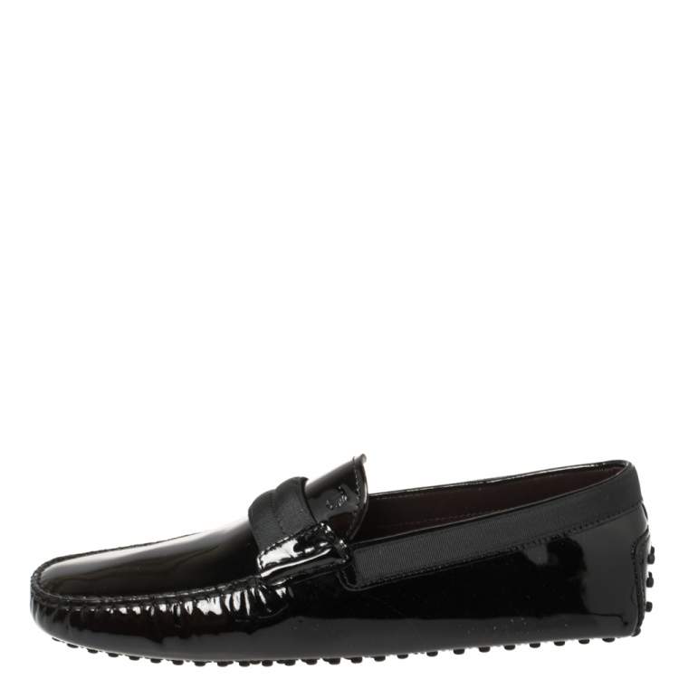 Pre Owned Tod's Black Patent Leather New Gommini Smoking Loafers Size 43