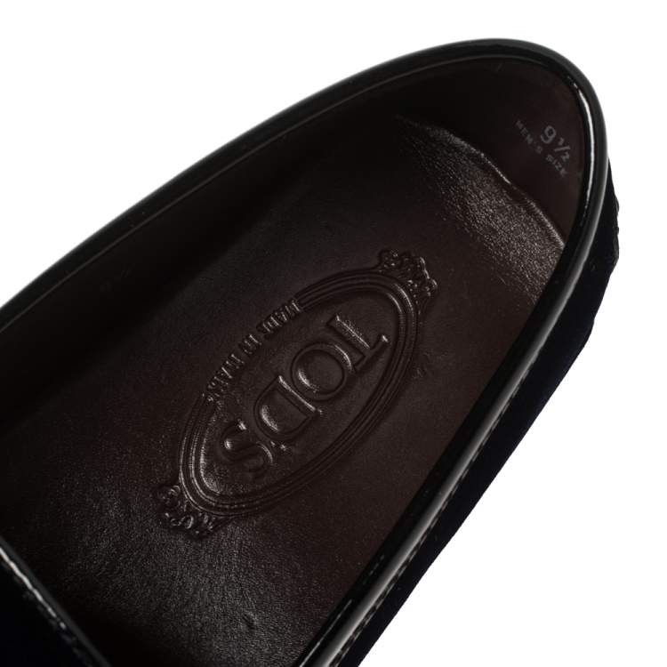 Pre Owned Tod's Midnight Blue/Black Velvet and Patent Leather New Gommini Smoking Loafers Size 44