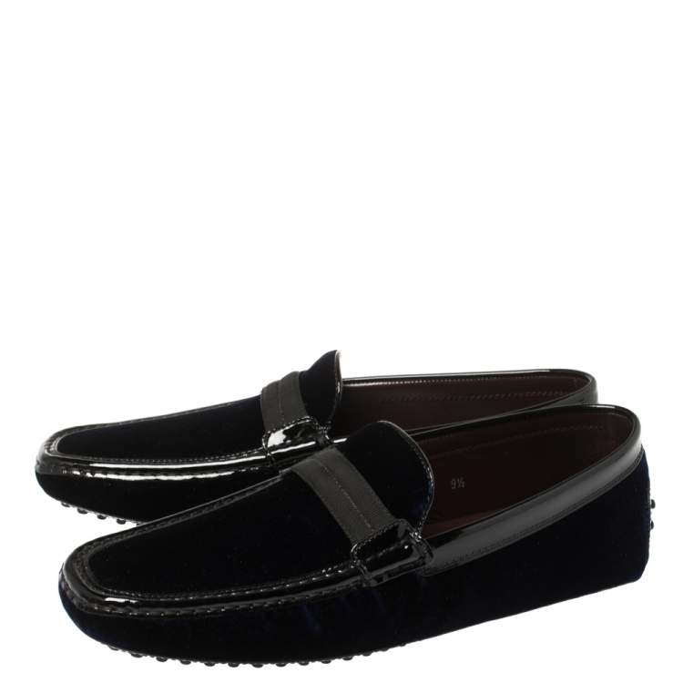 Pre Owned Tod's Midnight Blue/Black Velvet and Patent Leather New Gommini Smoking Loafers Size 44