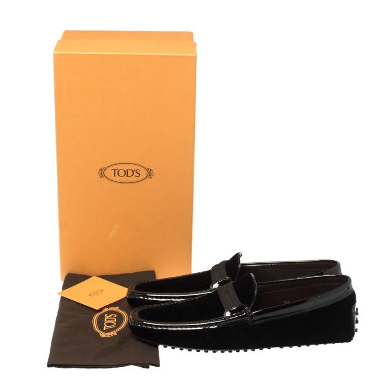 Pre Owned Tod's Midnight Blue/Black Velvet and Patent Leather New Gommini Smoking Loafers Size 44
