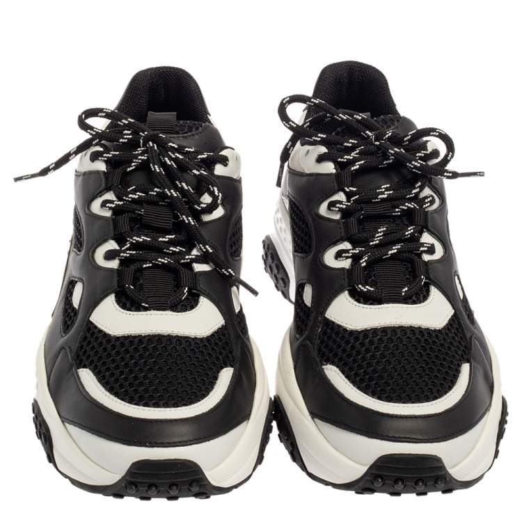 Pre Owned Tod's Black/White Leather And Mesh Active Sporty Sneakers Size 41